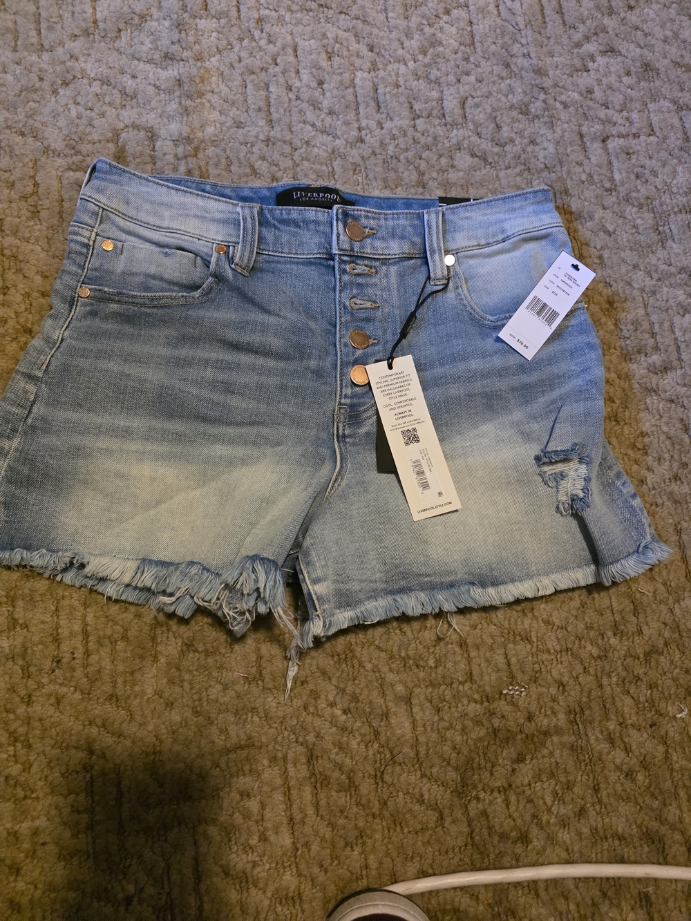 Liverpool Women's Light Blue Distressed Denim Shorts with Fringe Hem